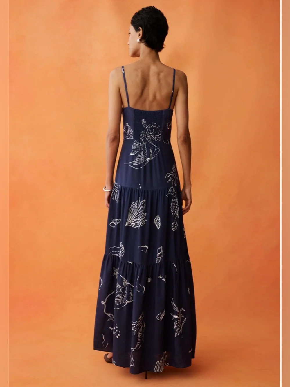 ANAYA Zali Dress Navy Sea Life Tiered Maxi Dress size 2 NWT